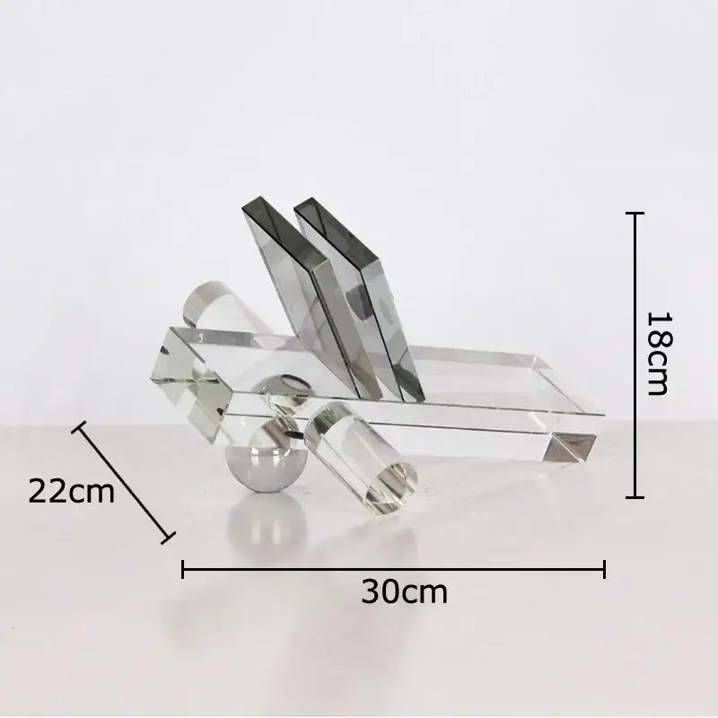 Modern silver geometric crystal ball desk ornament featuring clear acrylic with polished silver metallic accents
