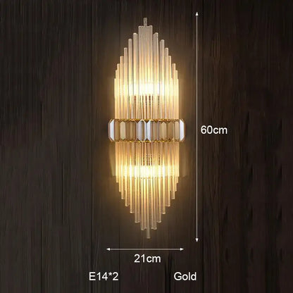 Modern gold-toned wall lamp with cascading translucent glass tubes and a central mirrored band decorbites crystal strip led design