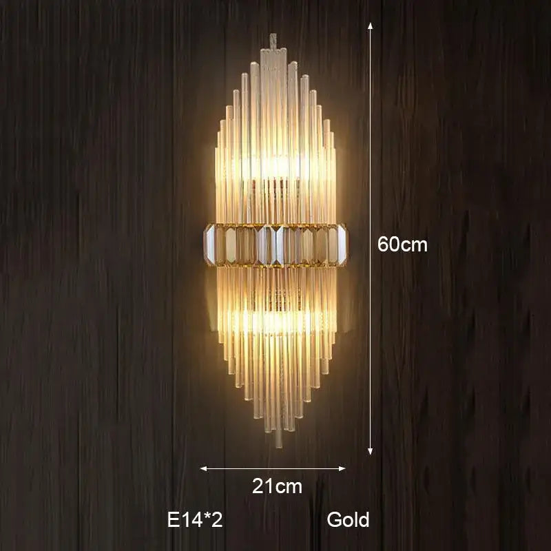 Modern gold-toned wall lamp with cascading translucent glass tubes and a central mirrored band decorbites crystal strip led design
