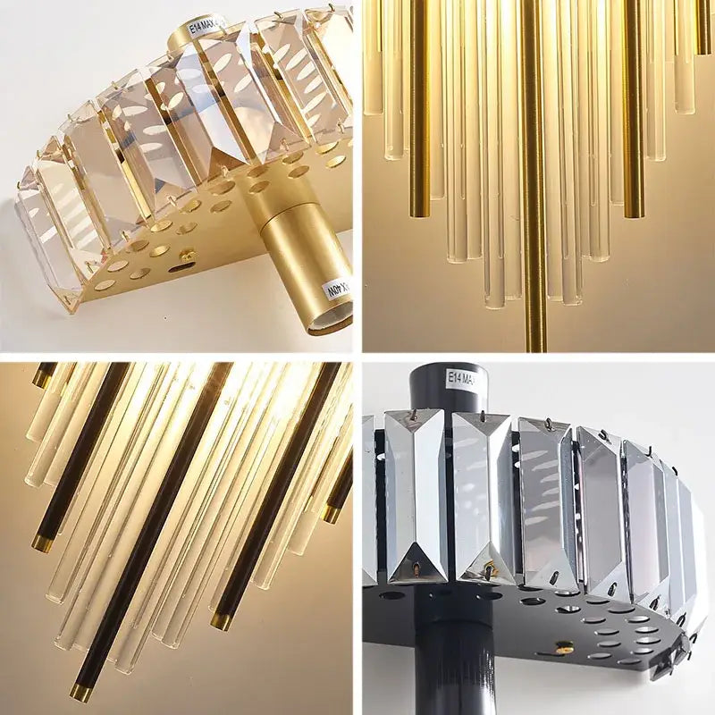 Modern gold and clear crystal strip led wall lamp with geometric glass rods for decorbites crystal strip bedroom sconce decor
