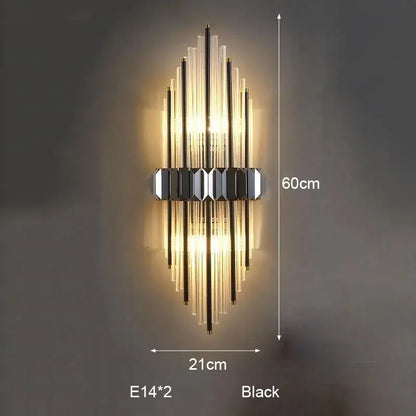 Modern silver geometric decorbites crystal strip led wall lamp with black vertical glass tubes and mirrored accent bar