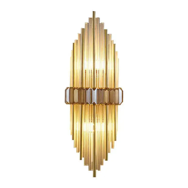 Golden glass wall lamp with vertical tubes and faceted crystal band from decorbites crystal strip led collection