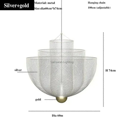 Modern silver and gold geometric iron chandelier with tiered mesh design for dining room decorbites geometric iron pendant light