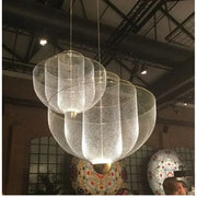 Modern silver geometric iron chandelier with multi-tiered delicate wire mesh design for dining room decorbites geometric iron