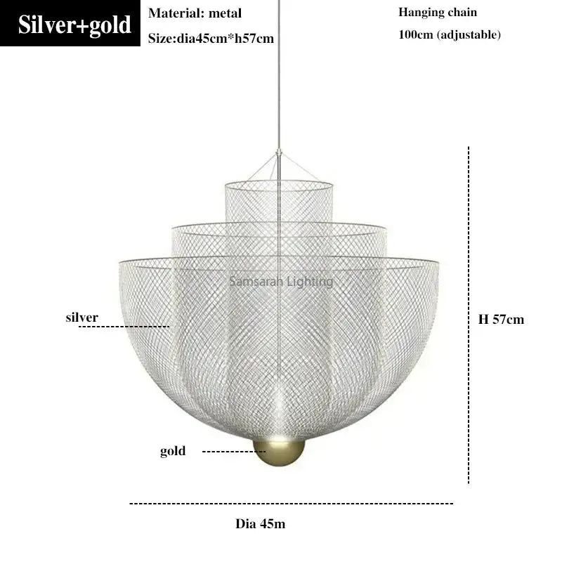 Modern silver geometric iron chandelier featuring a tiered mesh design in silver and gold for dining room decorbites geometric iron