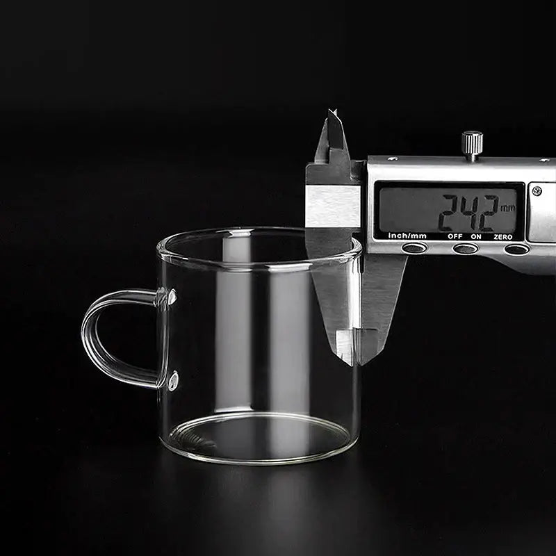Modern silver glass handle coffee cup set featuring a clear glass handle coffee cup with smooth rounded edges