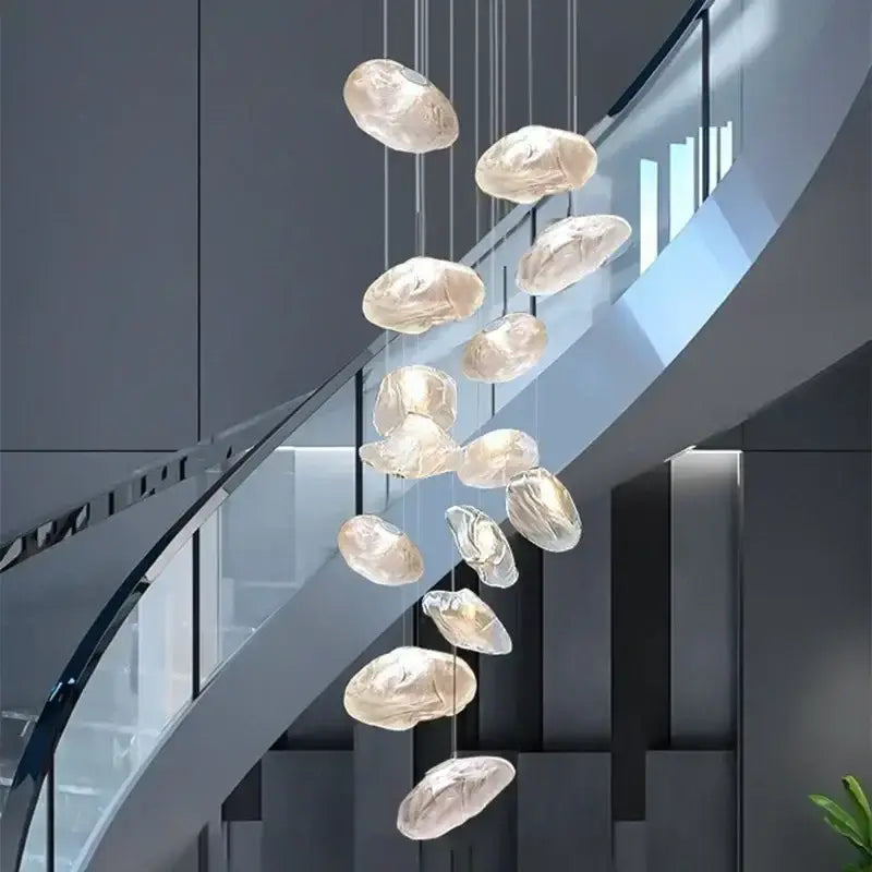 Modern silver glass led chandelier with irregular translucent pendant lights for dining room use