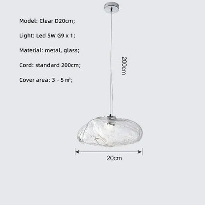 Modern silver glass led chandelier featuring a clear textured cloud-like glass led pendant for dining room use