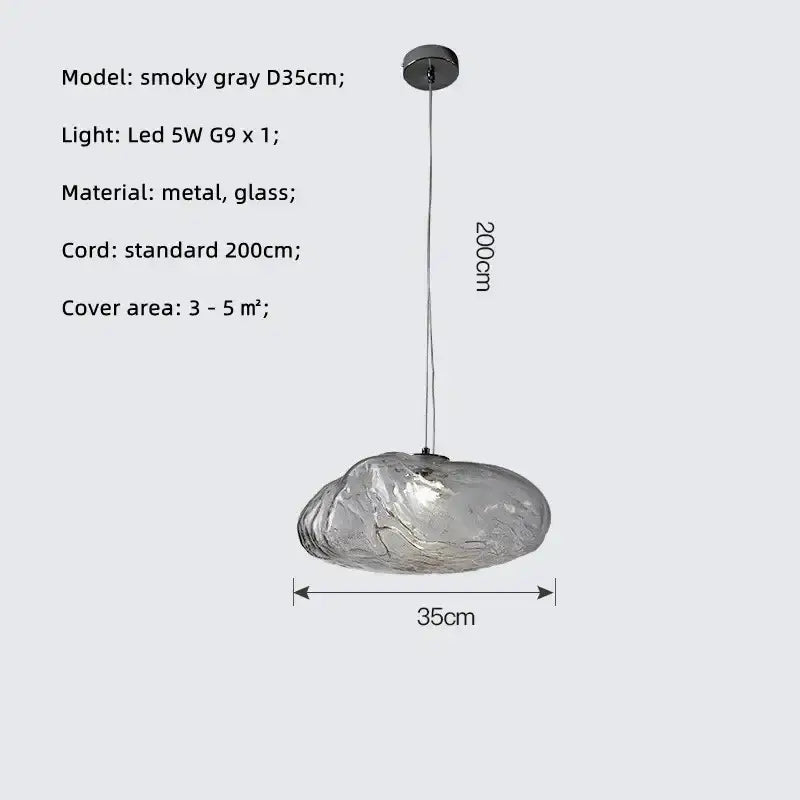 Smoky gray glass led chandelier with metallic ceiling mount and 200cm cord for modern dining room lighting