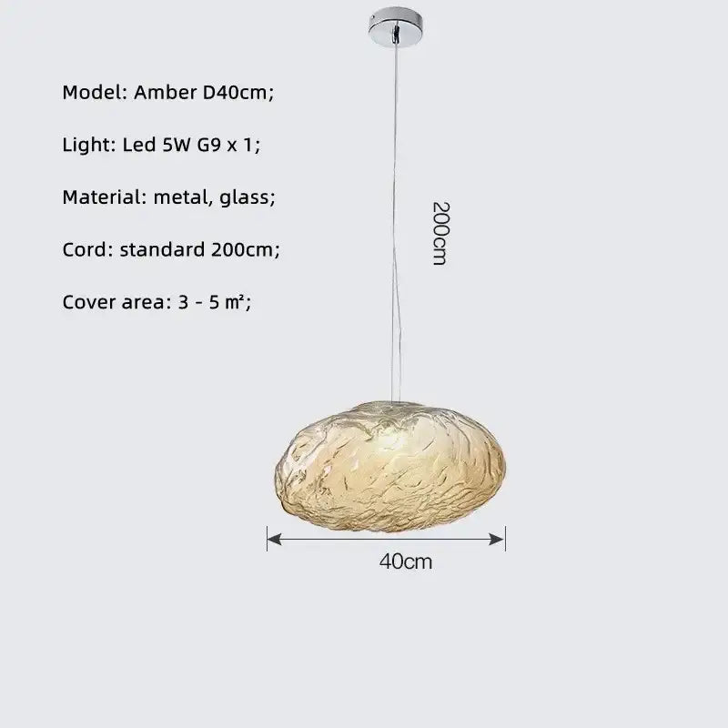 Modern silver glass led chandelier with amber d40cm textured glass shade and chrome metal fixture for dining room lighting