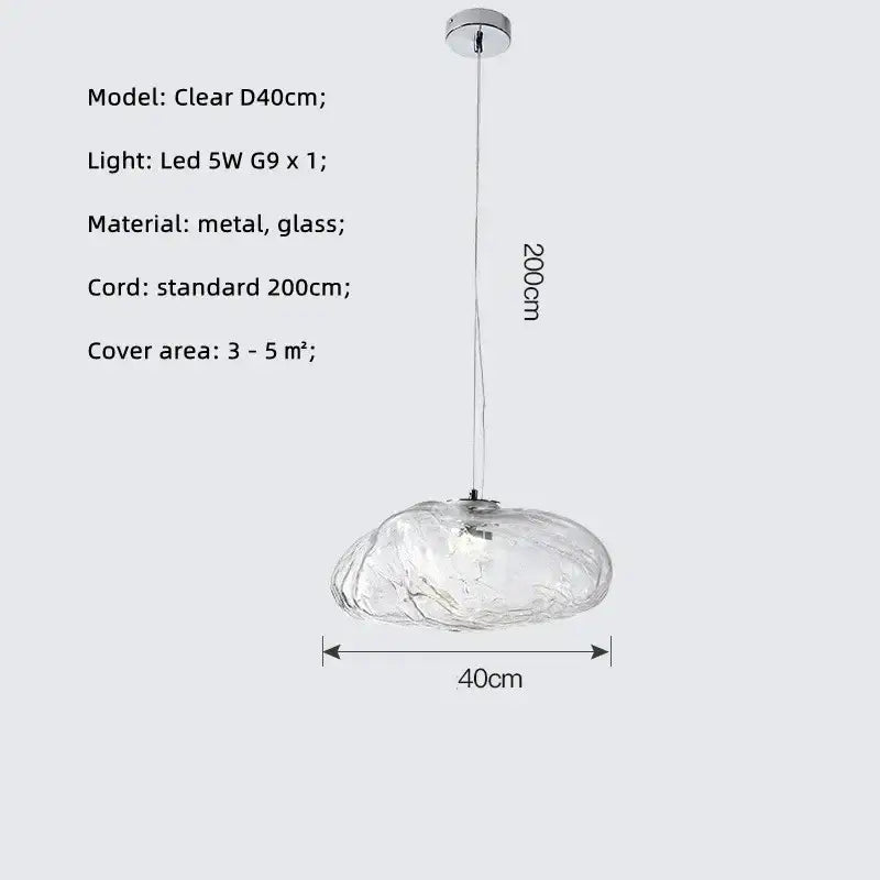Modern silver glass led chandelier with textured cloud-like clear glass and chrome hardware for dining room lighting