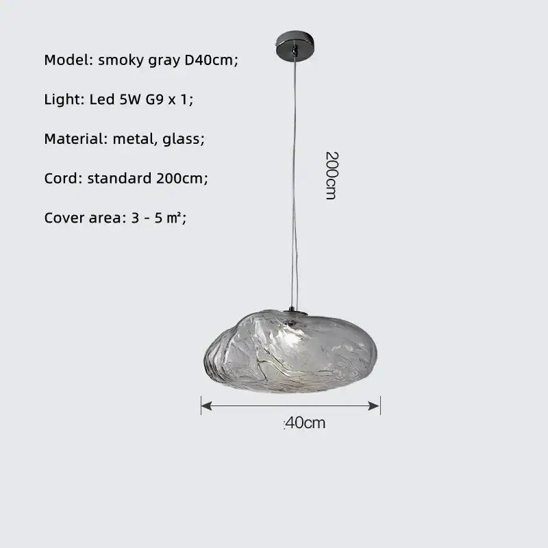 Modern silver smoky gray glass led chandelier with metallic ceiling mount and 200cm cord for dining room shell pendant light