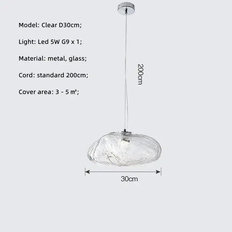 Modern silver glass led chandelier with textured cloud-like design and metallic ceiling mount for dining room lighting