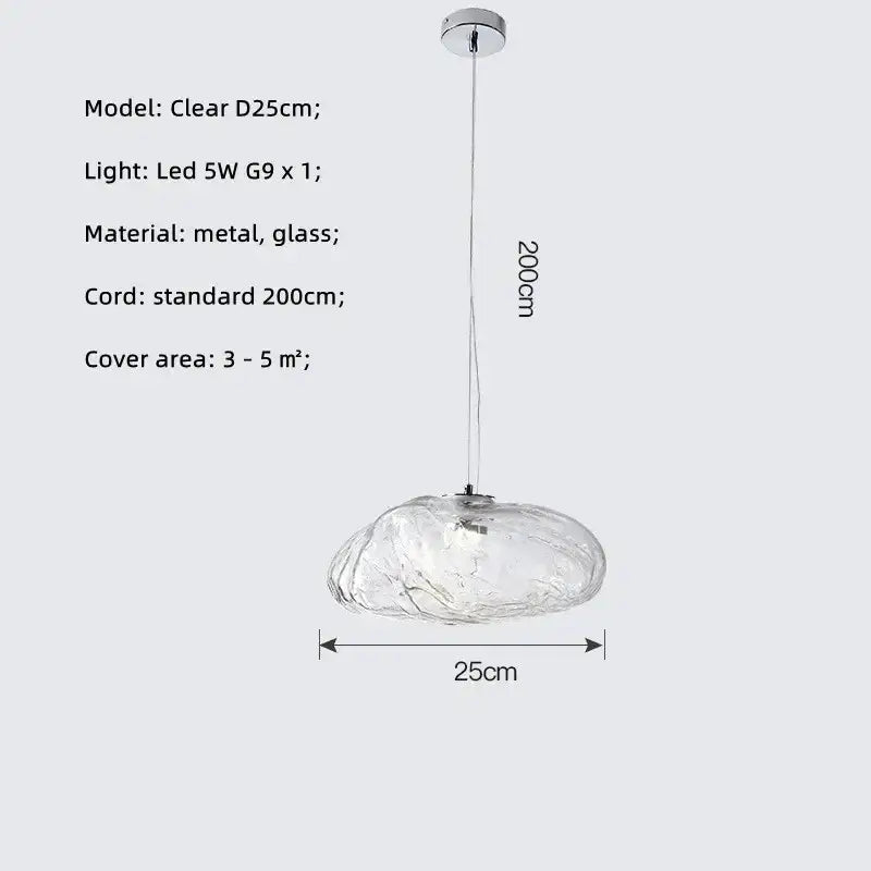 Modern silver clear cloud-shaped glass led chandelier with metallic mount and 200cm cord for dining room lighting