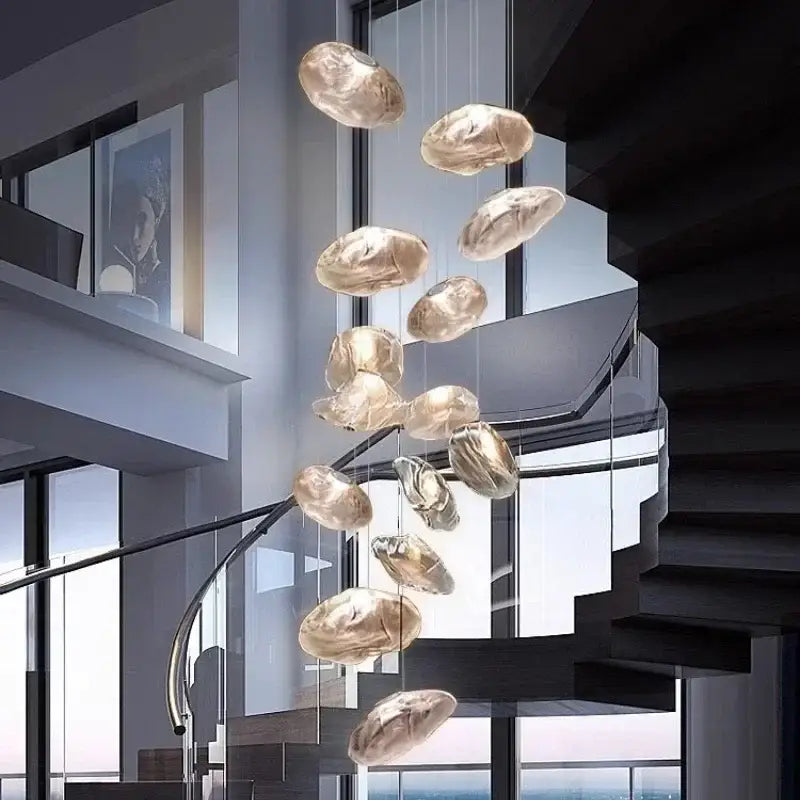 Modern silver glass led chandelier with golden translucent glass led pendant lights for dining room shell pendant light