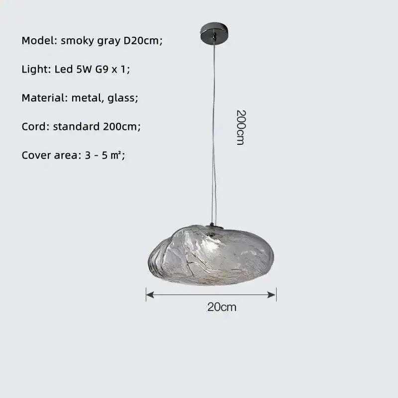 Modern silver glass led chandelier with smoky gray glass and metallic finish 20cm diameter for dining room lighting