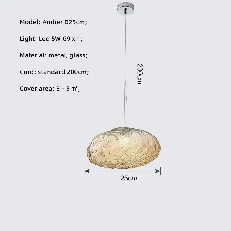 Modern silver glass led chandelier with amber d25cm textured glass pendant light for dining room shell decor