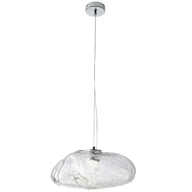 Modern silver glass led chandelier with clear textured glass pendant and chrome ceiling mount for dining room shell pendant light