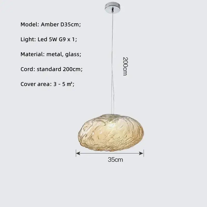 Modern silver glass led chandelier featuring amber d35cm textured glass led pendant light with metallic ceiling mount