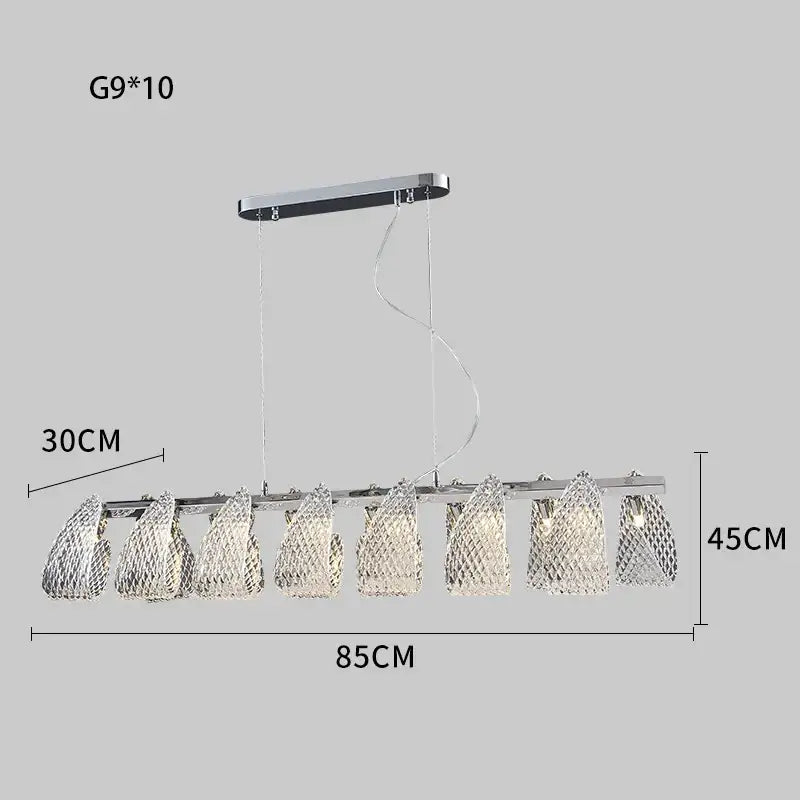 Modern silver glass pinecone led chandelier with chrome finish and ten crystal mesh shades for dining room pendant lighting