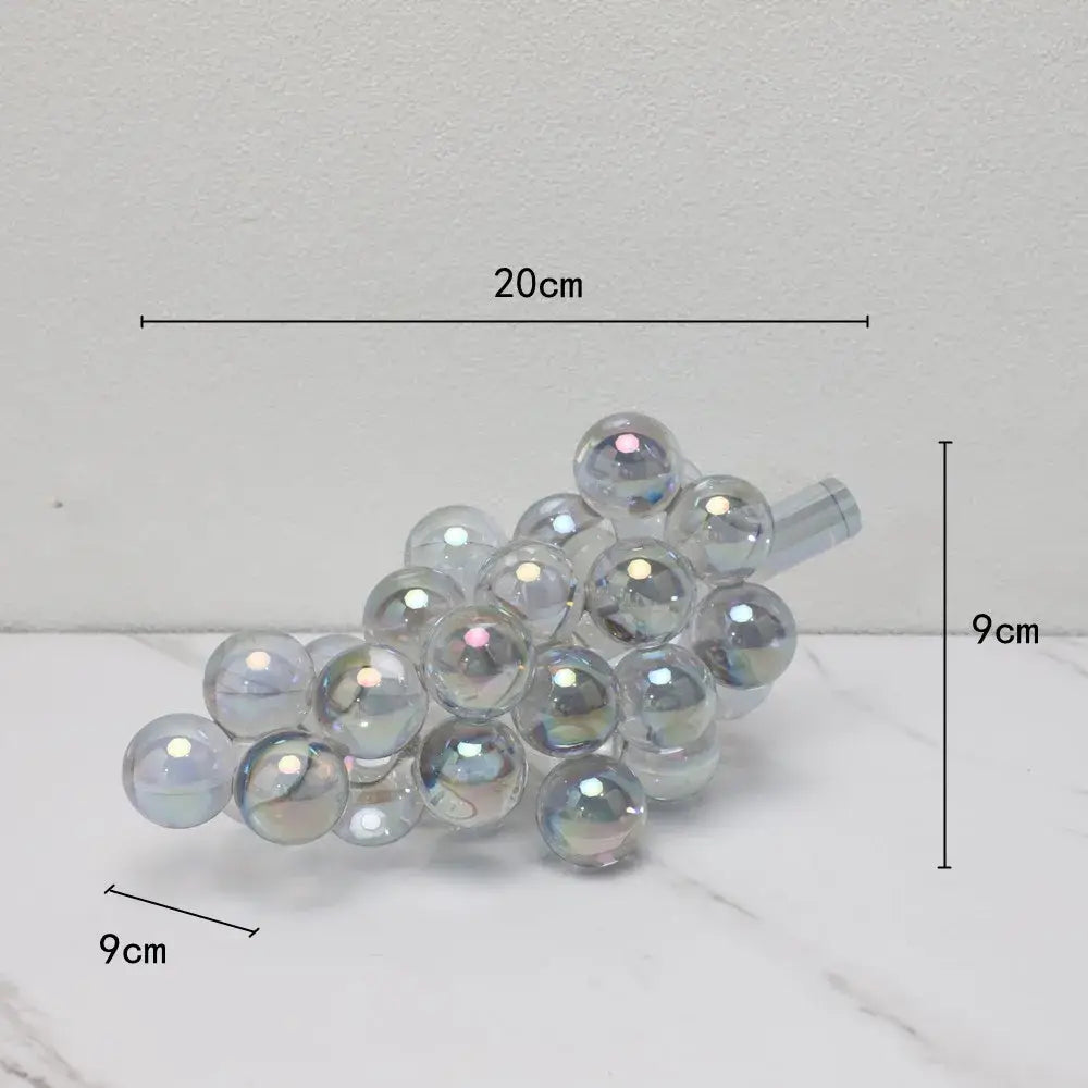 Modern silver gold and chrome crystal grape decorative sculpture featuring translucent iridescent glass beads decorbites crystal grape design