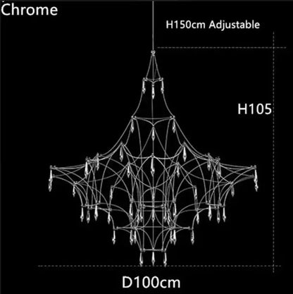 Modern silver and gold chrome pendant light with adjustable height 150cm geometric design focal point for dining room