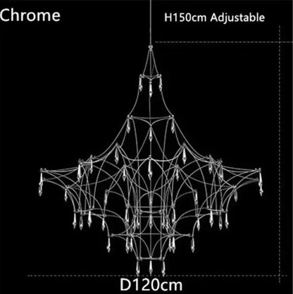 Modern silver and gold chrome pendant light with adjustable height 150cm, geometric design, and crystal accents focal point