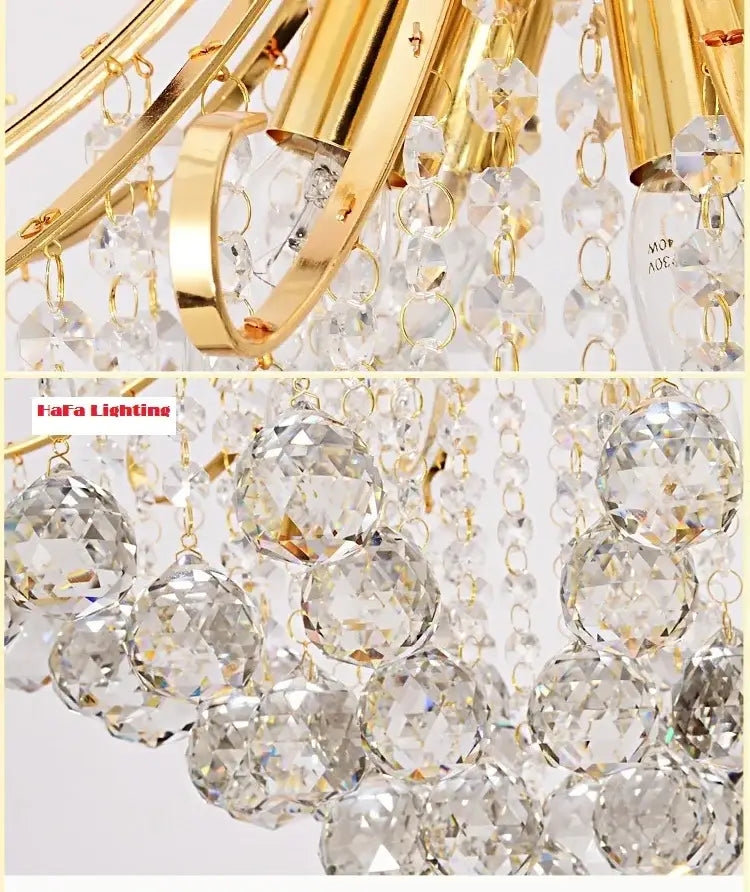 Modern silver and gold decorbites crystal chandelier with gold-toned frame and faceted droplets pendant light for living room