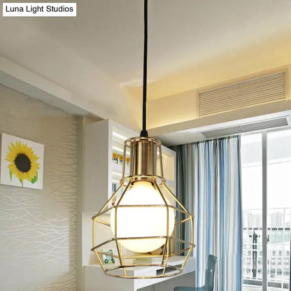 Modern Silver/Gold Metal Ceiling Fixture with Cage Shade - Stylish Loft Hanging Lamp for Coffee Shops