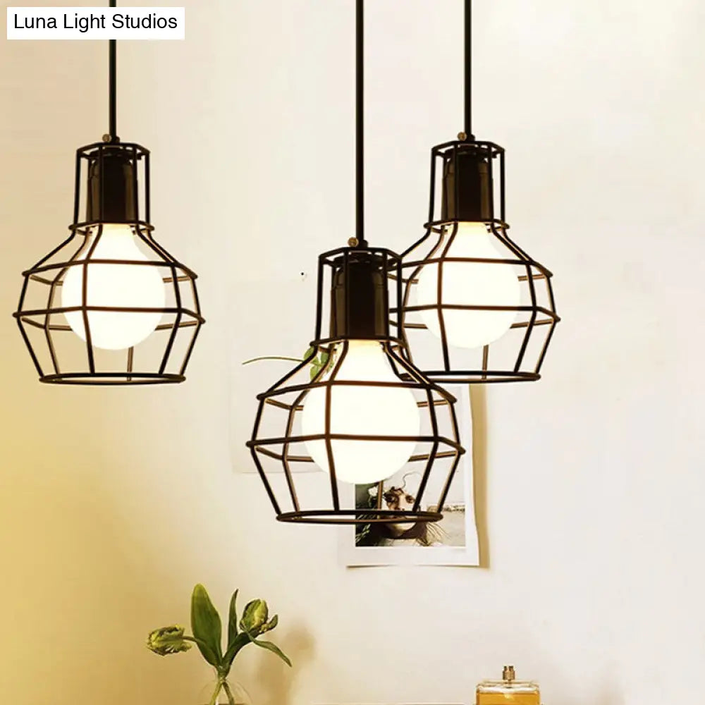 Modern Silver/Gold Metal Ceiling Fixture with Cage Shade - Stylish Loft Hanging Lamp for Coffee Shops