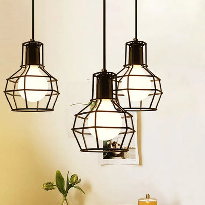 Modern Silver/Gold Metal Ceiling Fixture with Cage Shade - Stylish Loft Hanging Lamp for Coffee Shops