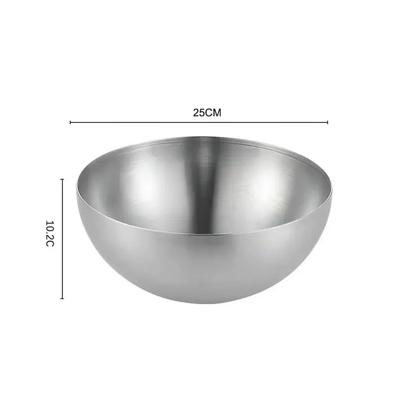 A sleek 25cm wide polished silver stainless steel mixing bowl from the decorbites stainless steel kitchen set