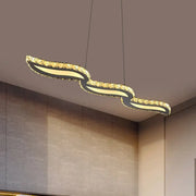 DecorBites™ minimalist silver island ceiling light with gold accents and crystal embellishments for restaurant use