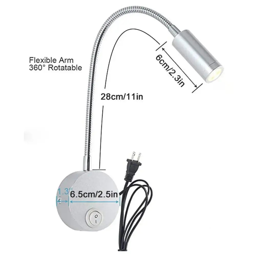 Modern silver flexible gooseneck led wall light reading lamp with cylindrical head for decorbites led wall use