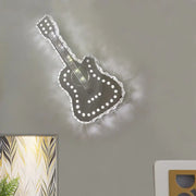 Modern silver guitar wall lamp with clear k9 crystal and led bulbs for guitar bedchamber lighting