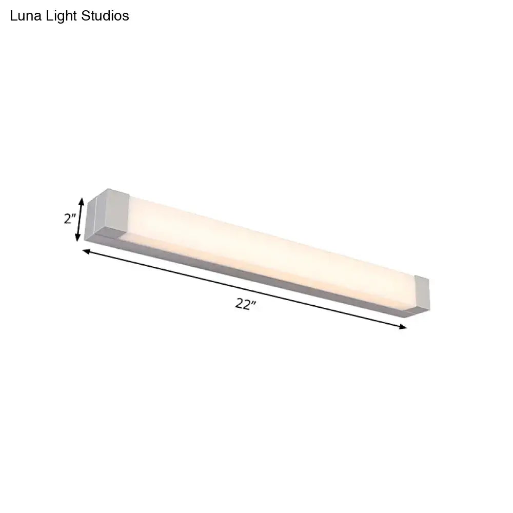 Modern silver LED bathroom vanity light with acrylic shade 22-inch diffused white illumination 110v-120v maximum bulb wattage
