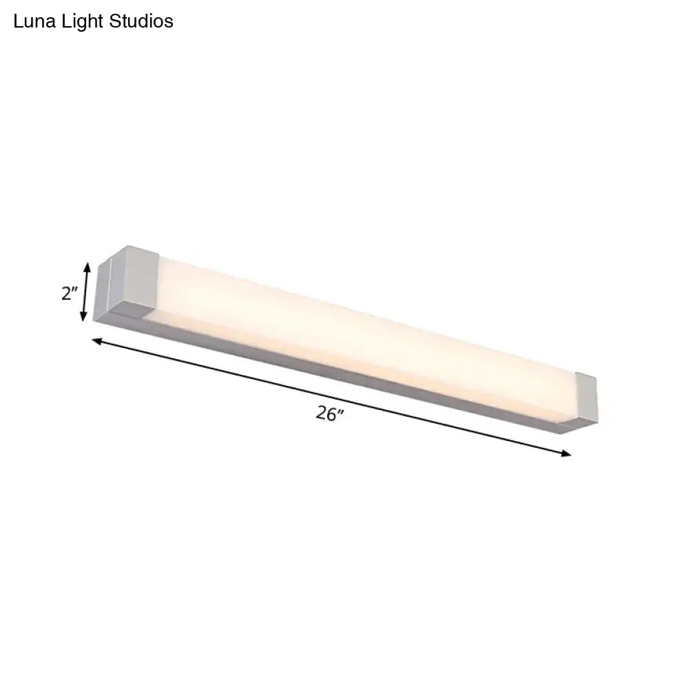 Modern silver led bathroom vanity light 26-inch with acrylic shade diffused warm glow 110v-120v maximum bulb wattage