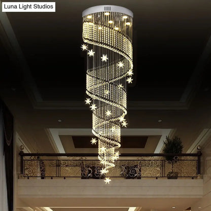 Modern Silver LED Cluster Pendant Light with Spiral Crystal Suspended Fixture- 9 Heads