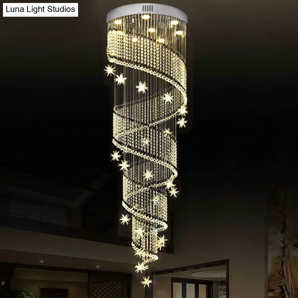 Modern Silver LED Cluster Pendant Light with Spiral Crystal Suspended Fixture- 9 Heads