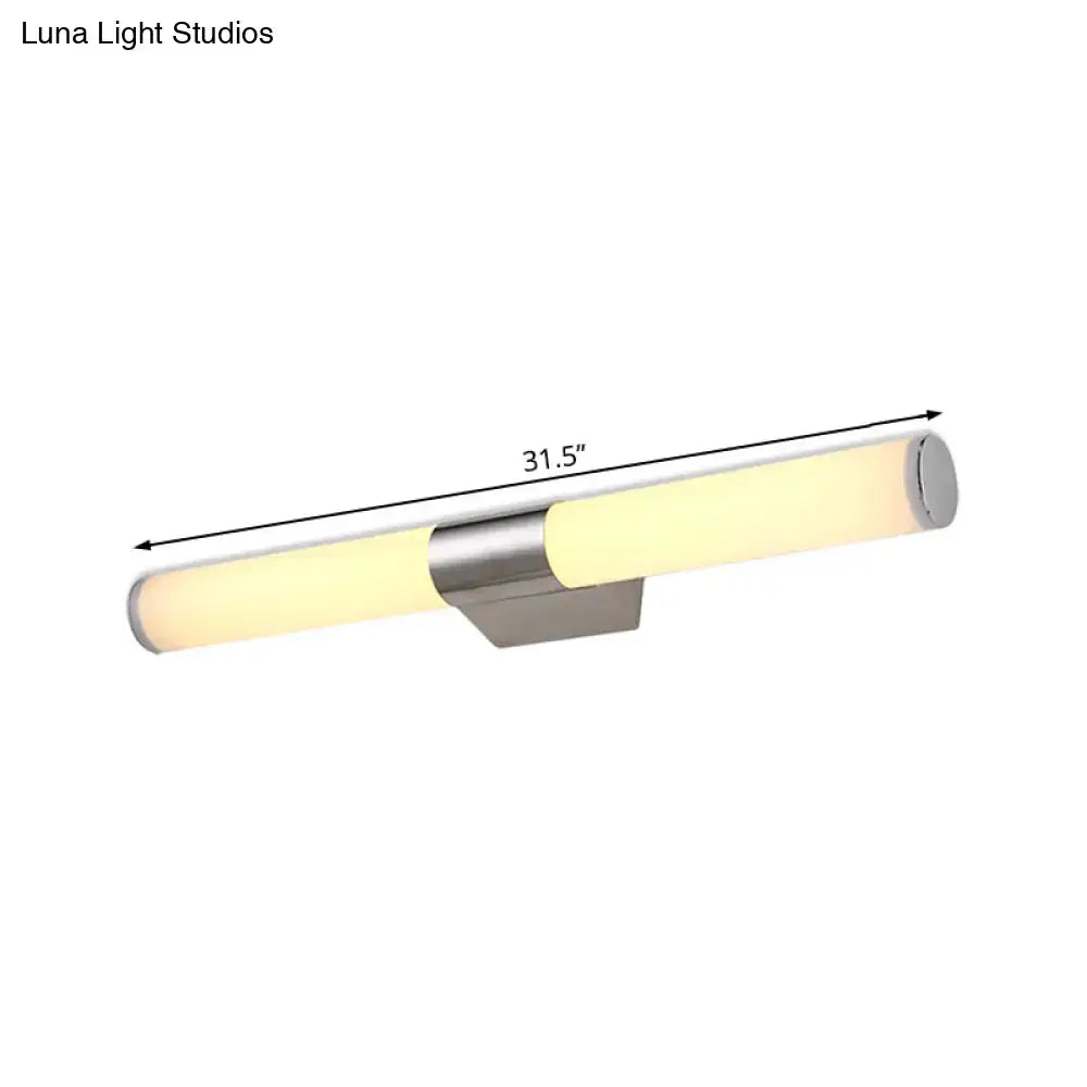 Modern silver led wall light with brushed nickel finish, sleek cylindrical design, warm white illumination, maximum bulb wattage compatible