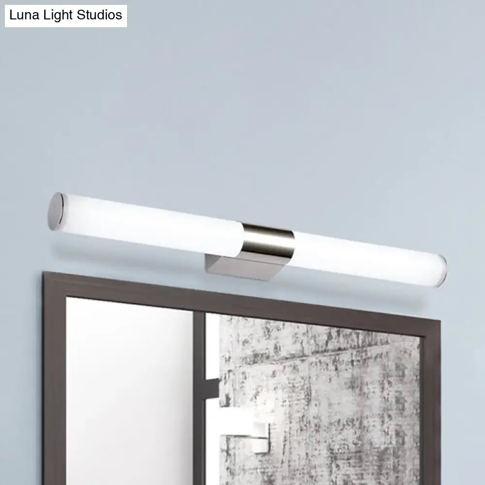 Modern silver led wall light with brushed nickel finish frosted glass diffuser sleek cylindrical design maximum bulb wattage use