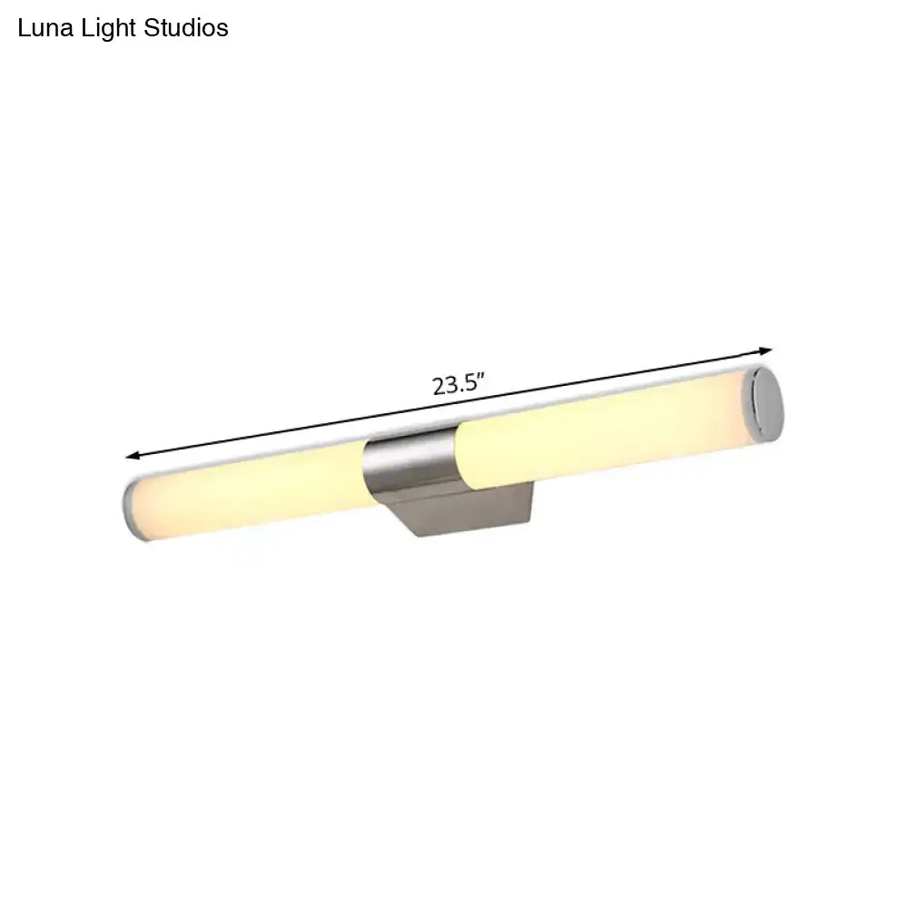 Modern silver led wall light bathroom chrome sconce with brushed nickel finish, cylindrical design, warm white led light, max bulb wattage included