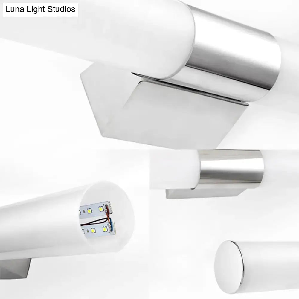 Modern silver led wall light with frosted white glass diffuser and polished chrome trim for bathroom wall light maximum bulb wattage included