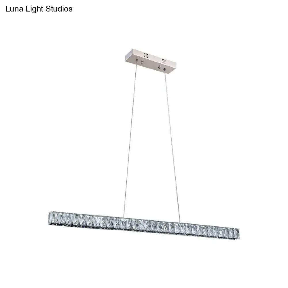 Decorbites linear crystal block island pendant with chrome finish and faceted crystals for dining room lighting