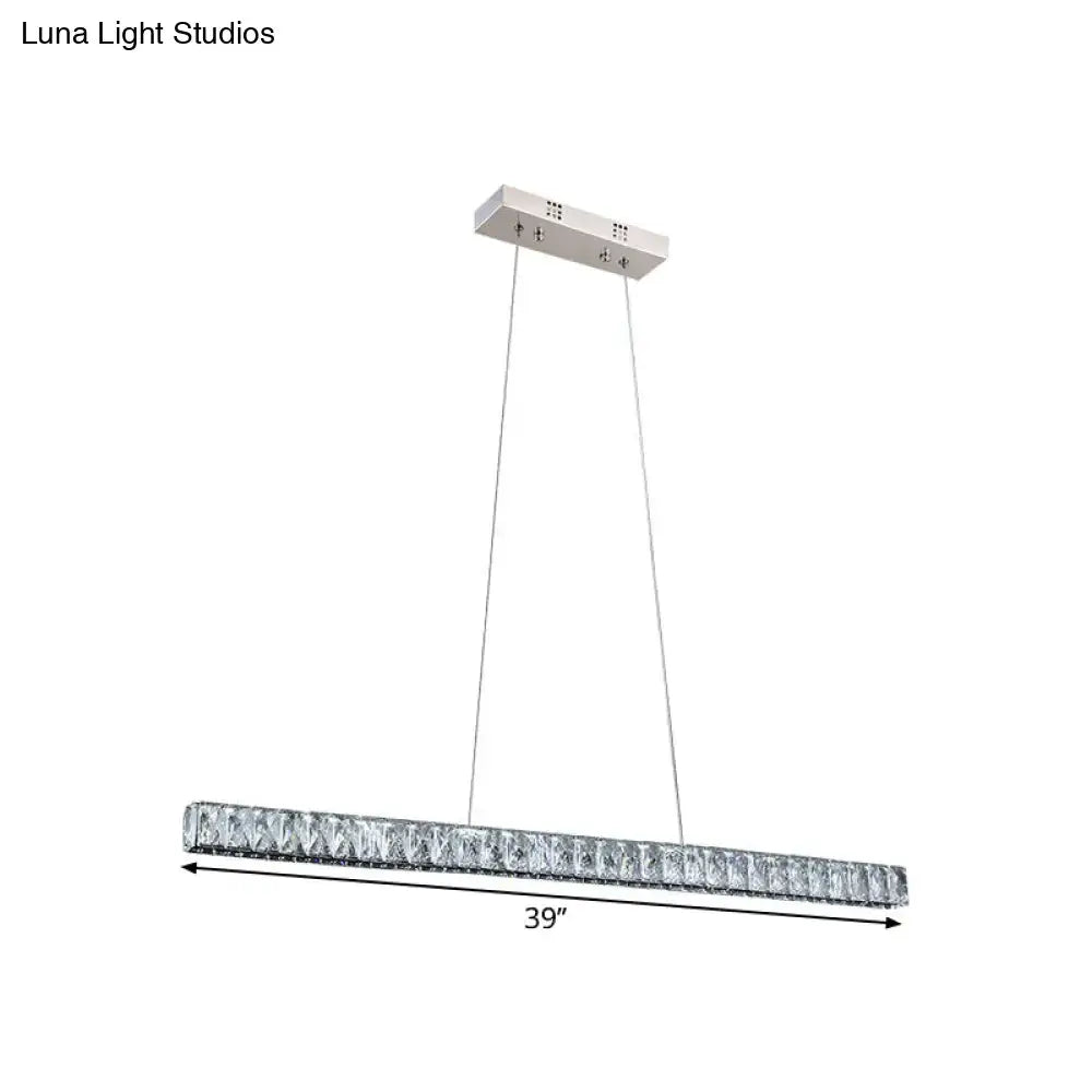 39-inch decorbites linear crystal block island pendant led chandelier in sleek chrome for modern dining room lighting