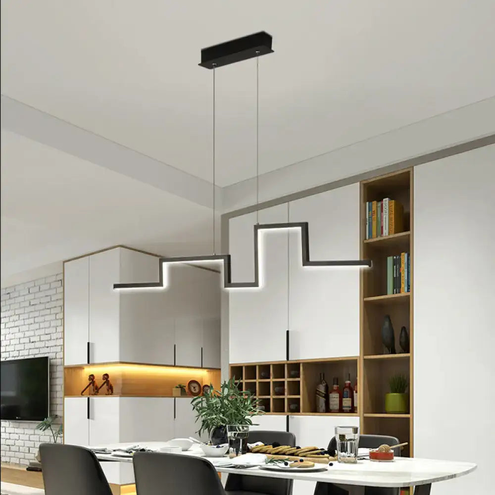 Modern black grey rectangular pendant light with zigzag led design for linear kitchen island 110v-120v 220v-240v use