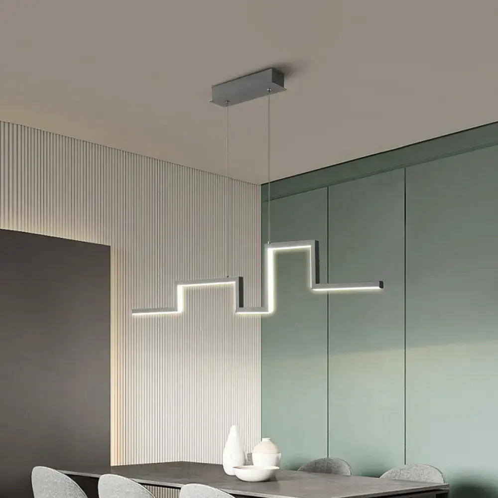 Modern geometric led pendant light with silver metallic finish and zigzag design for black grey linear kitchen island 110v-120v 220v-240v