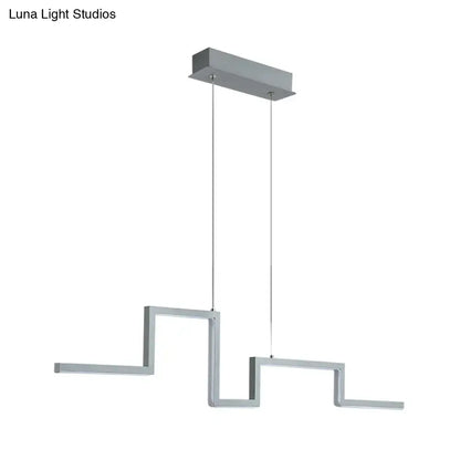 Modern silver metallic linear kitchen island LED pendant light with angular geometric design in black grey finish and 110v-120v 220v-240v compatibility