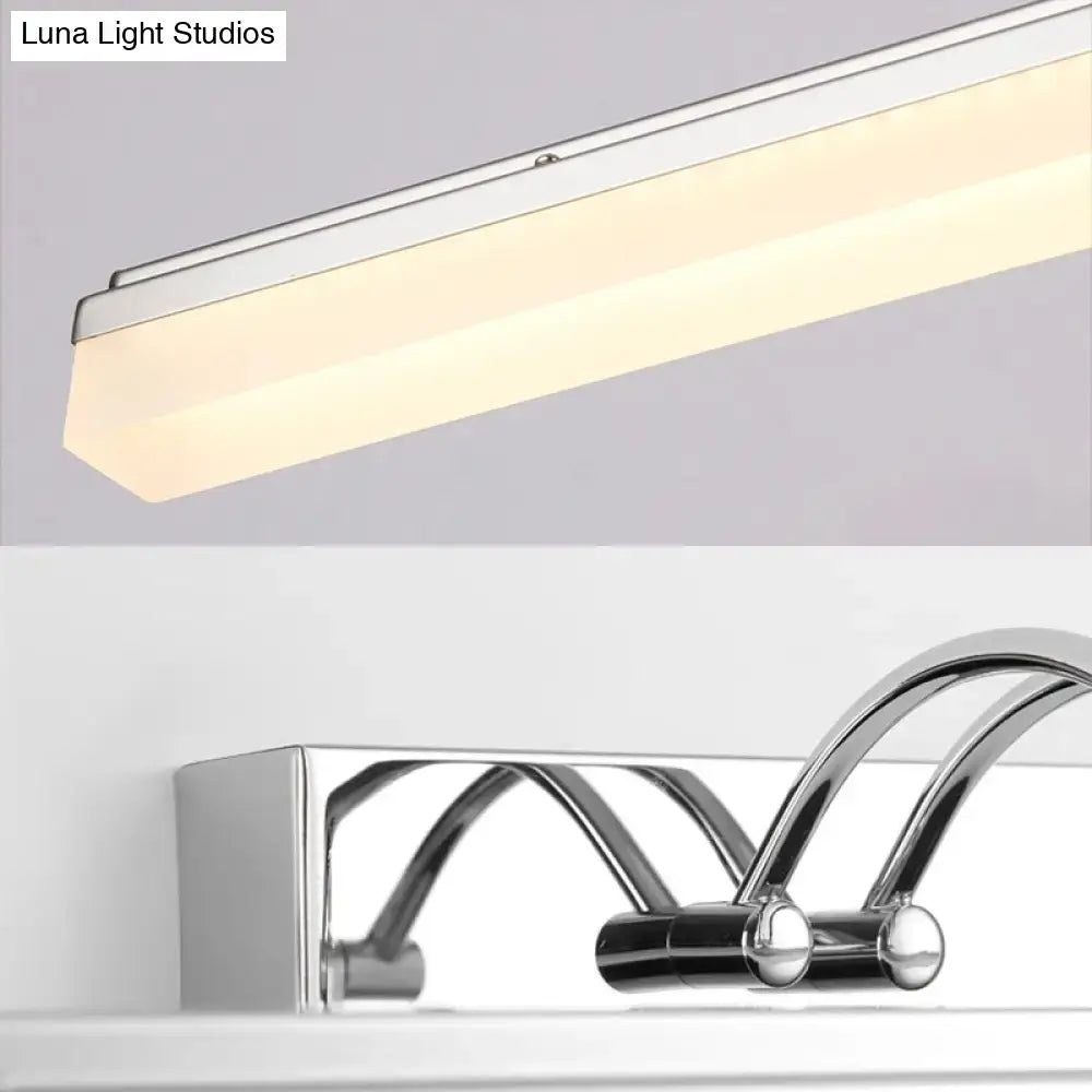 Modern silver linear led wall light with chrome finish acrylic shade and diffused warm white illumination
