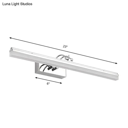 Modern silver linear led wall light with warm white acrylic shade and integrated mounting bracket for bathroom use